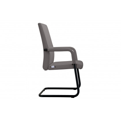 LeisureMod Evander Mid-Century Modern Faux Leather Office Chair With Aluminum Frame - Gray