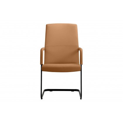LeisureMod Evander Mid-Century Modern Faux Leather Office Chair With Aluminum Frame - Acorn Brown