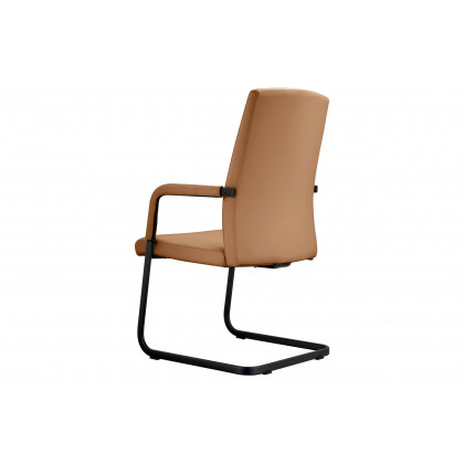 LeisureMod Evander Mid-Century Modern Faux Leather Office Chair With Aluminum Frame - Acorn Brown