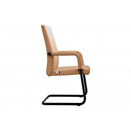 LeisureMod Evander Mid-Century Modern Faux Leather Office Chair With Aluminum Frame - Acorn Brown