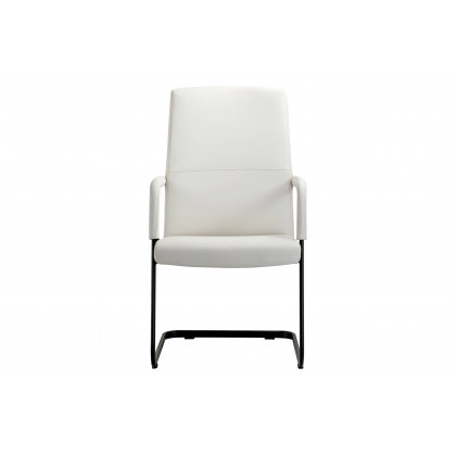 LeisureMod Evander Mid-Century Modern Faux Leather Office Chair With Aluminum Frame - White