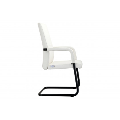 LeisureMod Evander Mid-Century Modern Faux Leather Office Chair With Aluminum Frame - White