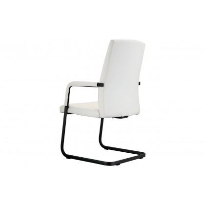 LeisureMod Evander Mid-Century Modern Faux Leather Office Chair With Aluminum Frame - White