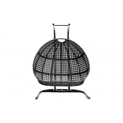 LeisureMod Wicker Hanging Double Egg Charcoal Swing Chair - Blue