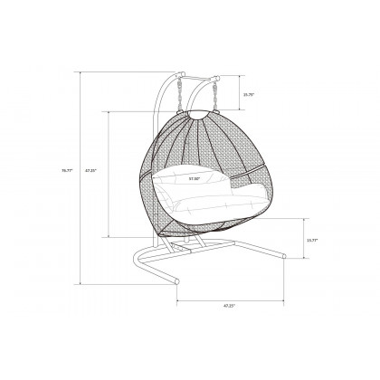 LeisureMod Wicker Hanging Double Egg Charcoal Swing Chair - Dark Brown