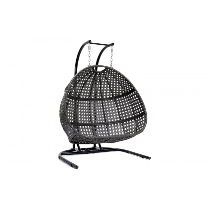 LeisureMod Wicker Hanging Double Egg Charcoal Swing Chair - Dark Brown