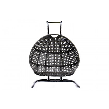 LeisureMod Wicker Hanging Double Egg Charcoal Swing Chair - Dark Brown
