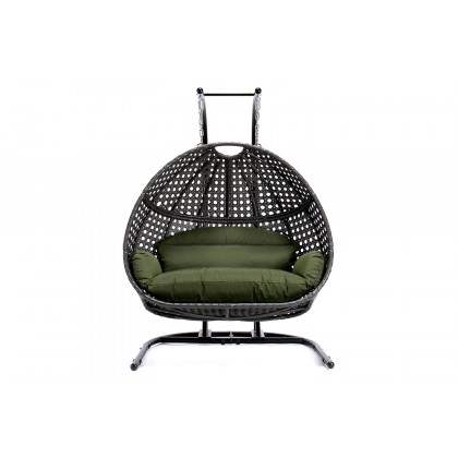LeisureMod - Wicker Hanging Double Egg Beige Swing Chair