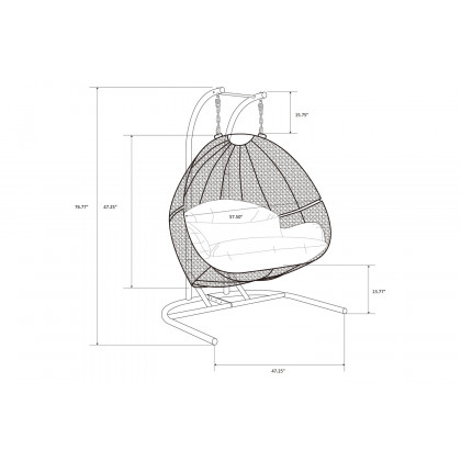 LeisureMod Wicker Hanging Double Egg Charcoal Swing Chair - Dark Gray