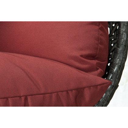 LeisureMod Wicker Hanging Double Egg Charcoal Swing Chair - Dark Red