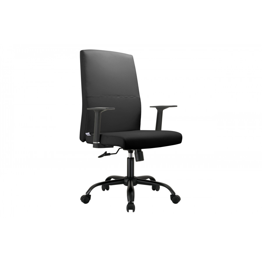 LeisureMod Evander Modern Faux Leather Office Chair in Aluminum with Adjustable Height and Swivel - Black