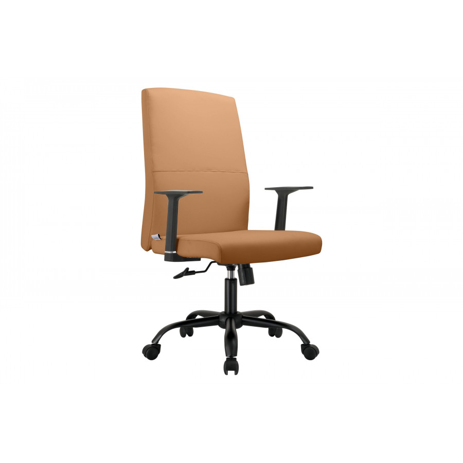 LeisureMod Evander Modern Faux Leather Office Chair in Aluminum with Adjustable Height and Swivel - Acorn Brown