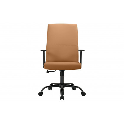 LeisureMod Evander Modern Faux Leather Office Chair in Aluminum with Adjustable Height and Swivel - Acorn Brown