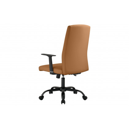 LeisureMod Evander Modern Faux Leather Office Chair in Aluminum with Adjustable Height and Swivel - Acorn Brown