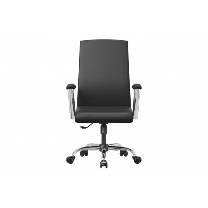 LeisureMod Evander Mid-Century Modern Swivel Office Chair in Faux Leather with Adjustable Height - Black