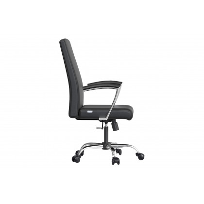 LeisureMod Evander Mid-Century Modern Swivel Office Chair in Faux Leather with Adjustable Height - Black