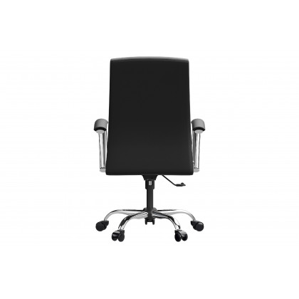 LeisureMod Evander Mid-Century Modern Swivel Office Chair in Faux Leather with Adjustable Height - Black