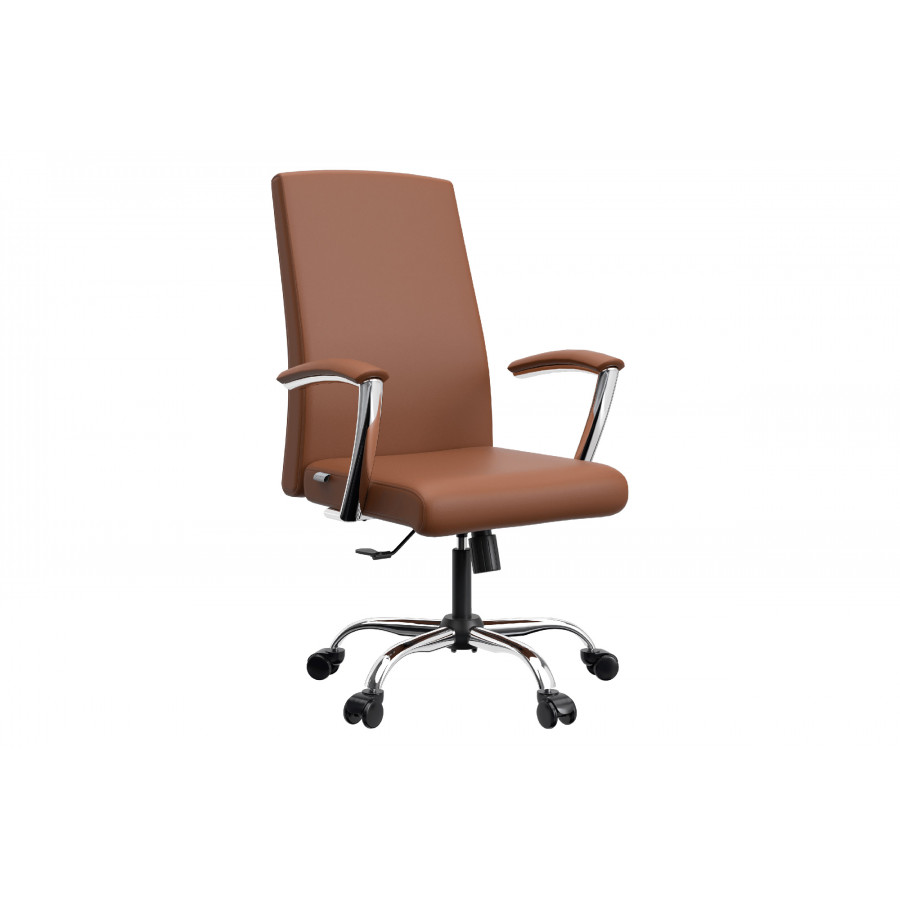 LeisureMod Evander Mid-Century Modern Swivel Office Chair in Faux Leather with Adjustable Height - Dark Brown
