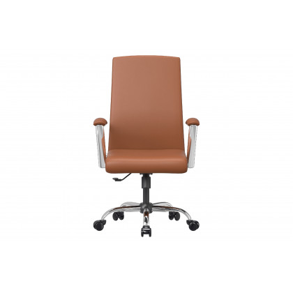 LeisureMod Evander Mid-Century Modern Swivel Office Chair in Faux Leather with Adjustable Height - Dark Brown