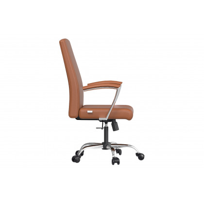 LeisureMod Evander Mid-Century Modern Swivel Office Chair in Faux Leather with Adjustable Height - Dark Brown