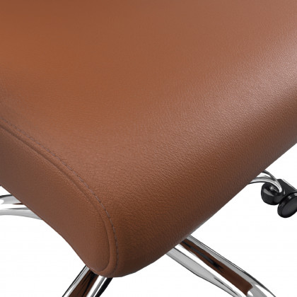 LeisureMod Evander Mid-Century Modern Swivel Office Chair in Faux Leather with Adjustable Height - Dark Brown
