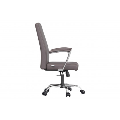 LeisureMod Evander Mid-Century Modern Swivel Office Chair in Faux Leather with Adjustable Height - Gray