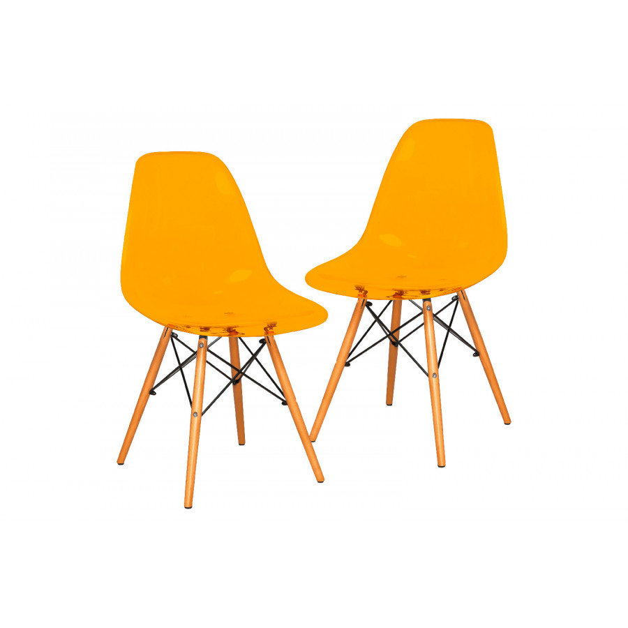 LeisureMod Dover Molded Side Chair (Set Of 2) - Transparent Orange