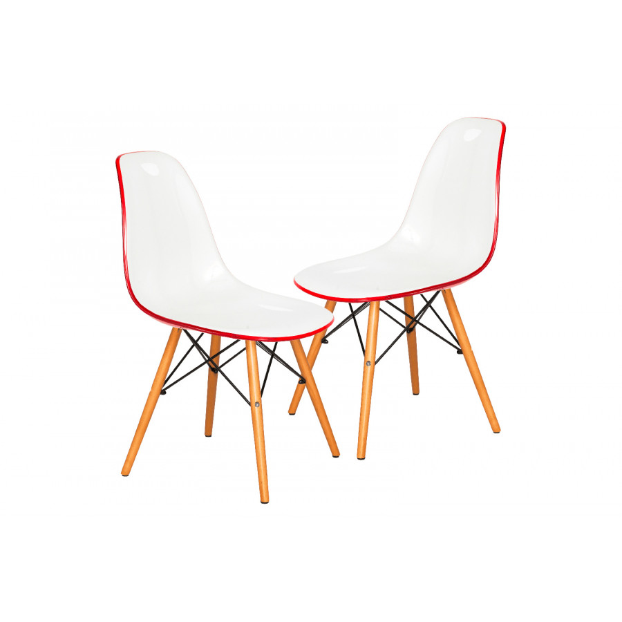 LeisureMod Dover Molded Side Chair (Set Of 2) - White Red