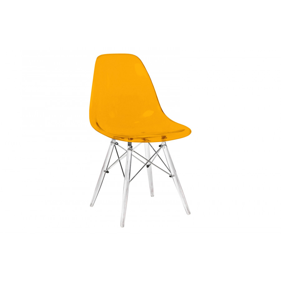 LeisureMod Dover Molded Side Chair With Acrylic Base - Transparent Orange
