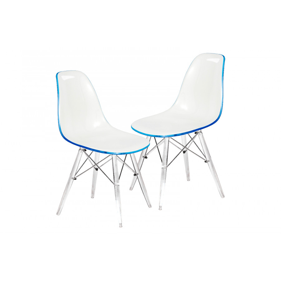 LeisureMod Dover Molded Side Chair With Acrylic Base (Set Of 2) - White Blue