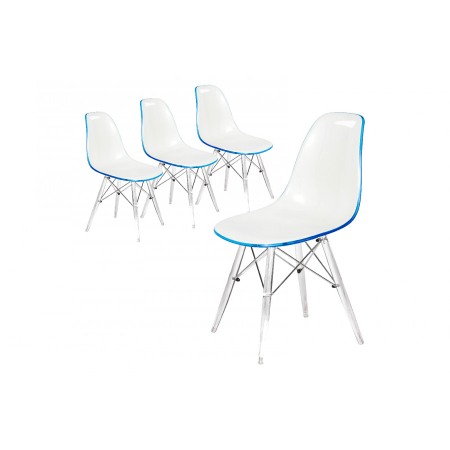 LeisureMod Dover Molded Side Chair With Acrylic Base (Set Of 4) - White Blue