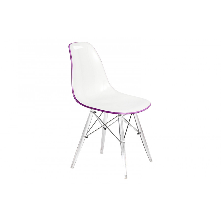 LeisureMod Dover Molded Side Chair With Acrylic Base - White Purple