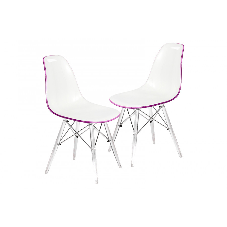 LeisureMod Dover Molded Side Chair With Acrylic Base (Set Of 2) - White Purple