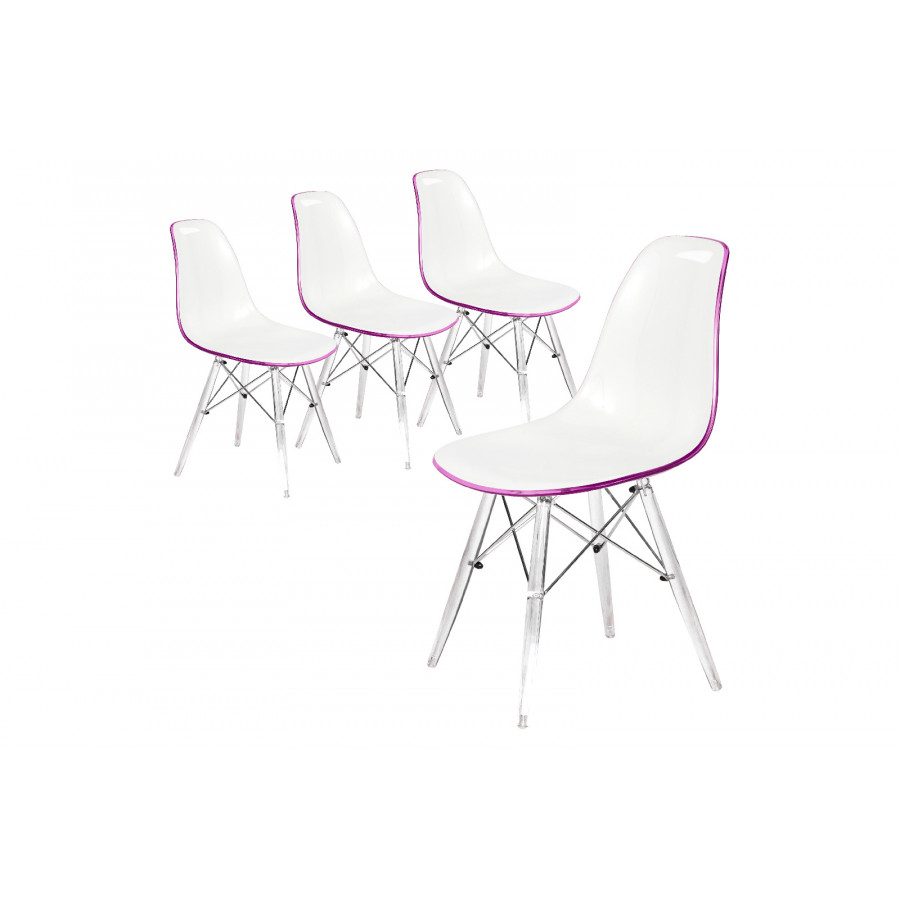 LeisureMod Dover Molded Side Chair With Acrylic Base (Set Of 4) - White Purple