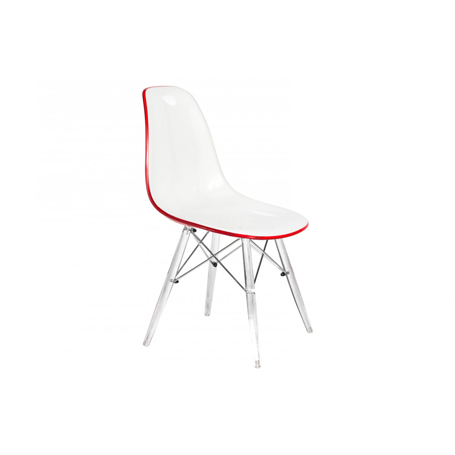 LeisureMod Dover Molded Side Chair With Acrylic Base - White Red