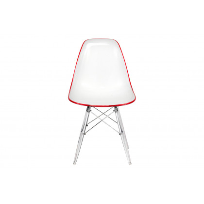 LeisureMod Dover Molded Side Chair With Acrylic Base (Set Of 4) - White Red