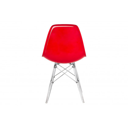 LeisureMod Dover Molded Side Chair With Acrylic Base (Set Of 4) - White Red