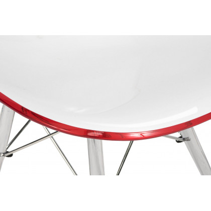 LeisureMod Dover Molded Side Chair With Acrylic Base (Set Of 4) - White Red