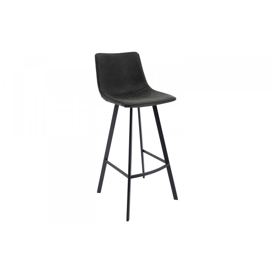 LeisureMod Elland Modern Upholstered Leather Bar Stool with Iron Legs and Footrest - Charcoal/Black