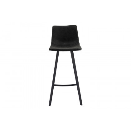 LeisureMod Elland Modern Upholstered Leather Bar Stool with Iron Legs and Footrest - Charcoal/Black