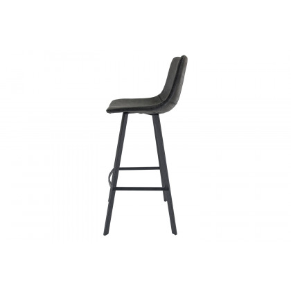 LeisureMod Elland Modern Upholstered Leather Bar Stool with Iron Legs and Footrest - Charcoal/Black