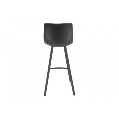 LeisureMod Elland Modern Upholstered Leather Bar Stool with Iron Legs and Footrest - Charcoal/Black