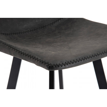LeisureMod Elland Modern Upholstered Leather Bar Stool with Iron Legs and Footrest - Charcoal/Black