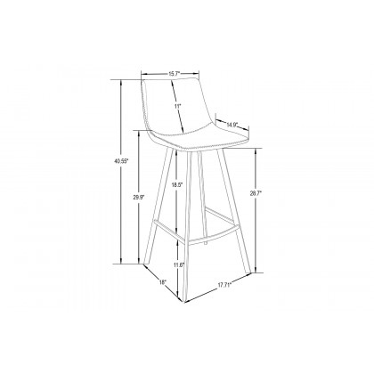 LeisureMod Elland Modern Upholstered Leather Bar Stool with Iron Legs and Footrest - Light Brown