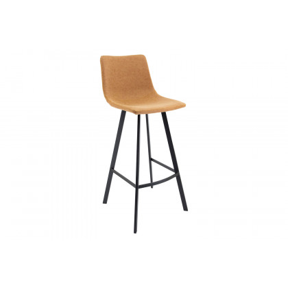 LeisureMod - Elland Modern Upholstered Leather Bar Stool with Iron Legs and Footrest