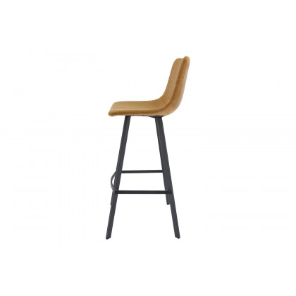 LeisureMod Elland Modern Upholstered Leather Bar Stool with Iron Legs and Footrest - Light Brown