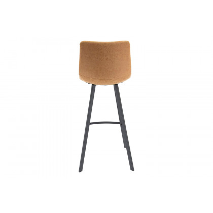 LeisureMod Elland Modern Upholstered Leather Bar Stool with Iron Legs and Footrest - Light Brown