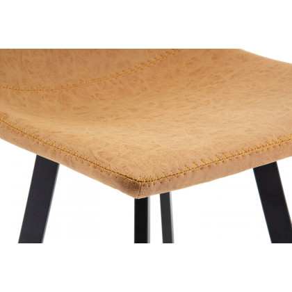 LeisureMod Elland Modern Upholstered Leather Bar Stool with Iron Legs and Footrest - Light Brown