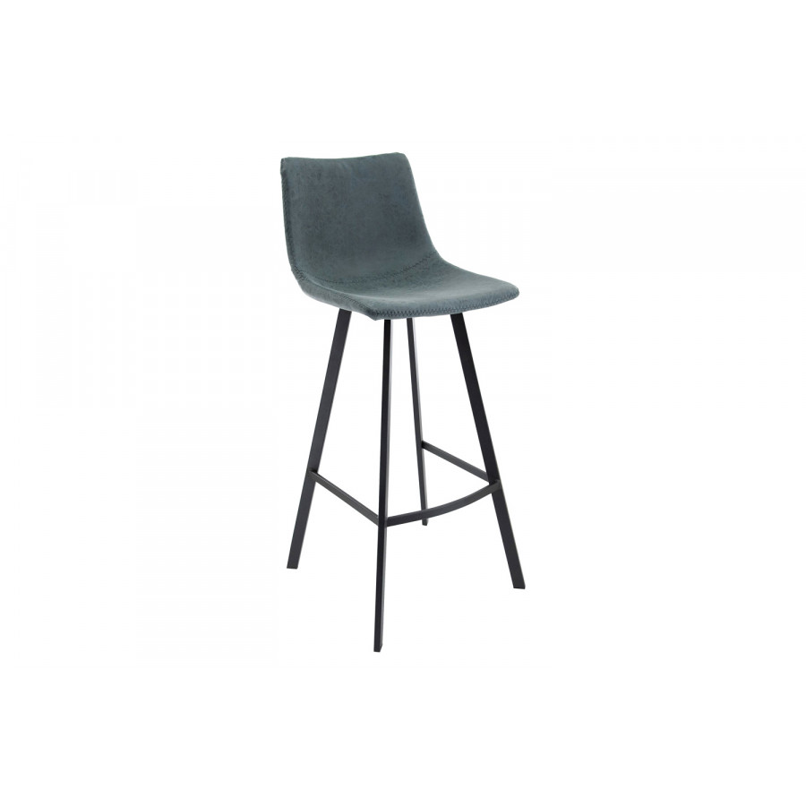 LeisureMod Elland Modern Upholstered Leather Bar Stool with Iron Legs and Footrest - Peacock/Blue