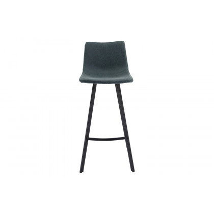 LeisureMod Elland Modern Upholstered Leather Bar Stool with Iron Legs and Footrest - Peacock/Blue